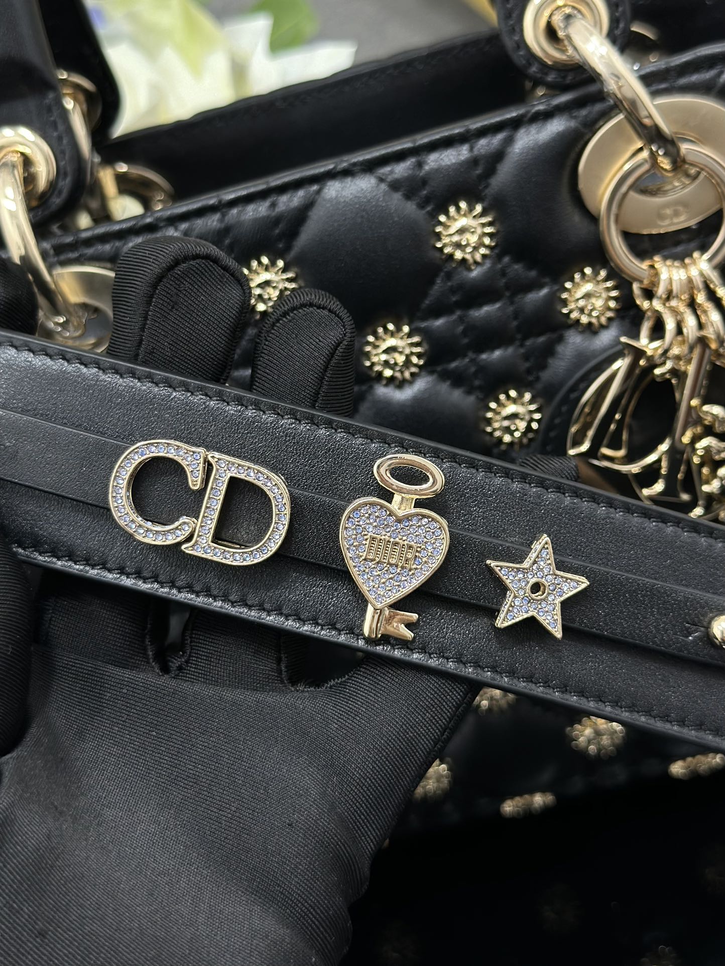 Small Lady Dior Bag Black Lambskin with Sun Nail